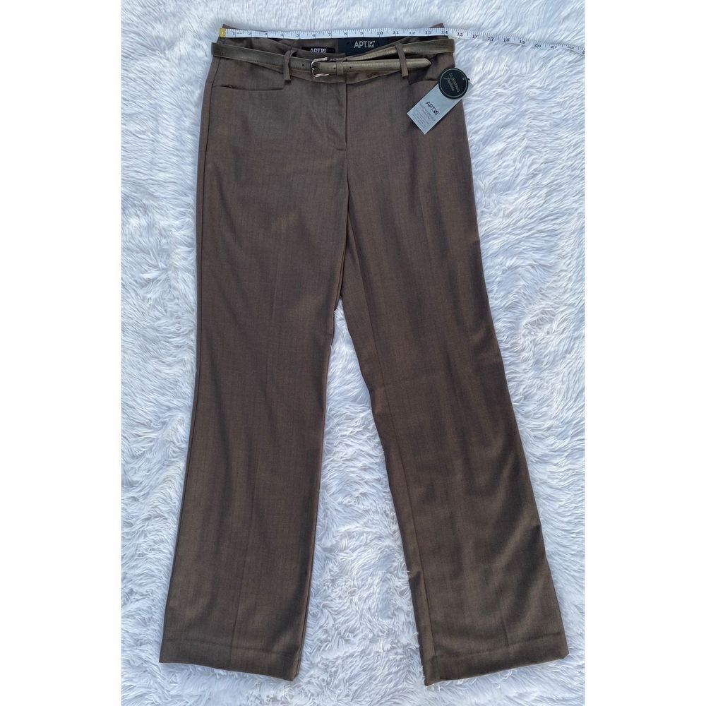 NWT APT. 9 SZ 2 Brown Mid Rise Curvy Relaxed Leg Slacks & Belt